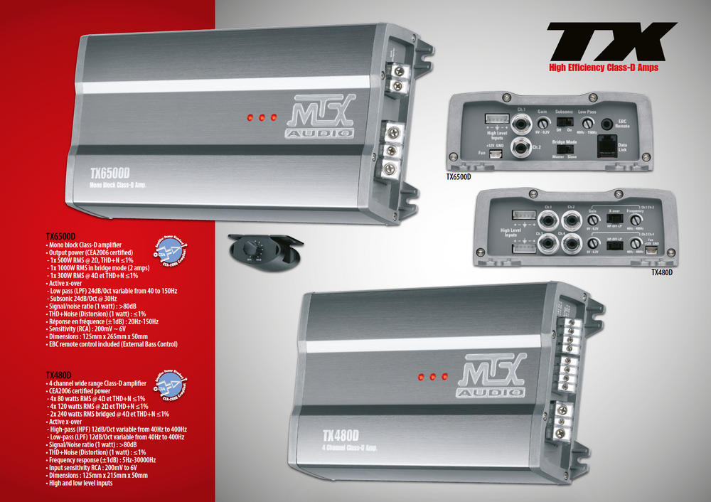 MTX Audio TX Series 480W Premium 4-Channel Amplifier - TX480D